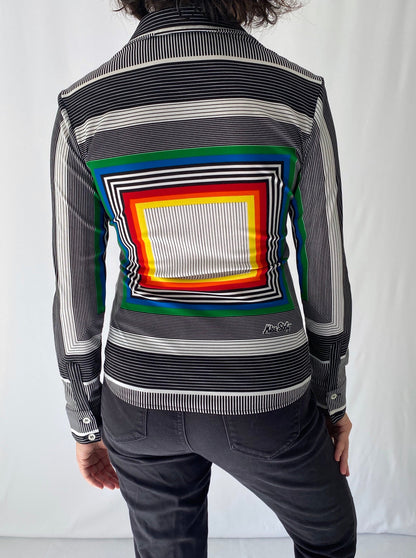 90s vintage rainbow abstract geometric long sleeved blouse