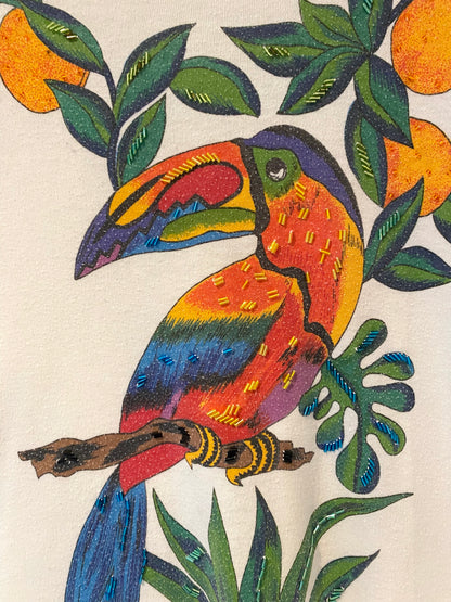 90s vintage colorful tropical vacation bird tee shirt cover up