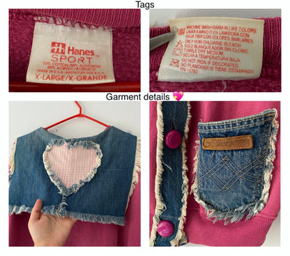 90s vintage pink blue denim sailor collar sweater cardigan
