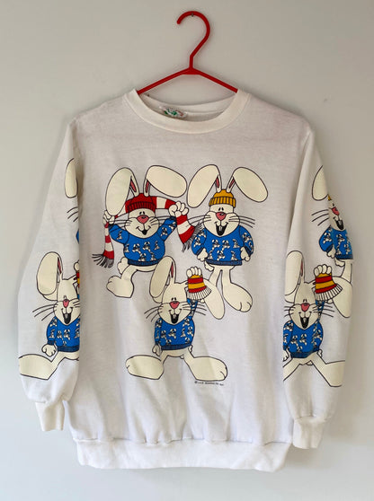 80s vintage colorful cartoon bunnies pullover sweatshirt