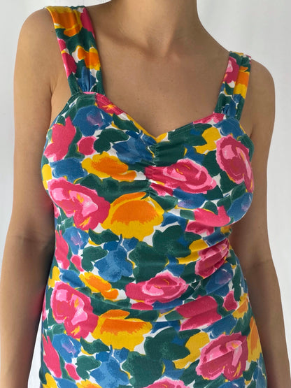 90s vintage colorful floral sleeveless short mini dress
