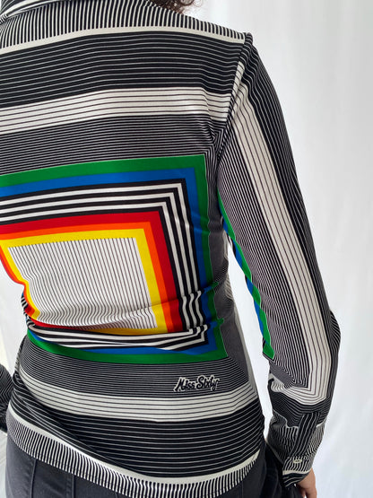 90s vintage rainbow abstract geometric long sleeved blouse