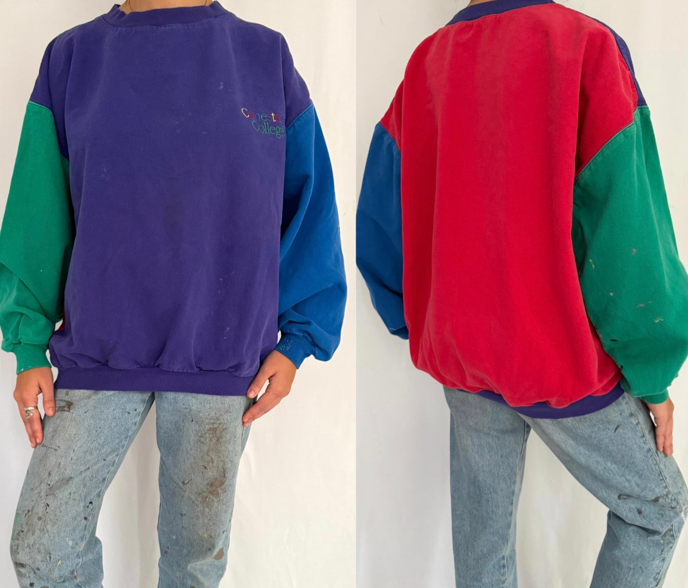 90s vintage rainbow contrast colorblock retro graphic pullover sweatshirt