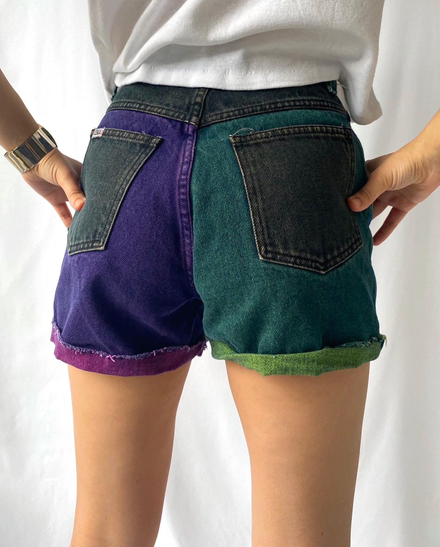 90s vintage multicolor mini denim shorts