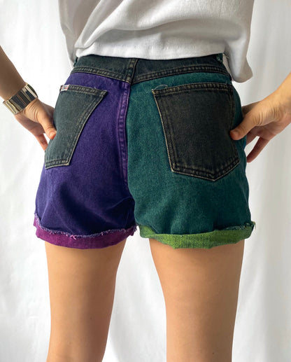 90s vintage multicolor mini denim shorts