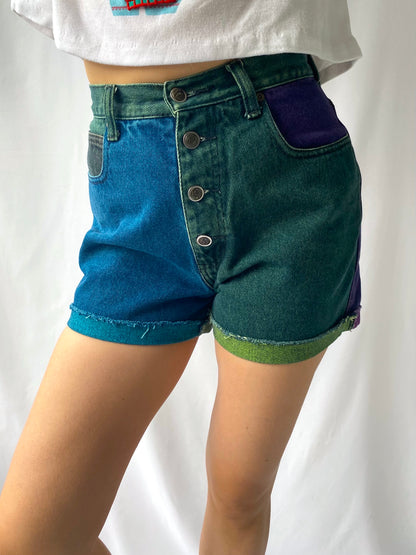 90s vintage multicolor mini denim shorts