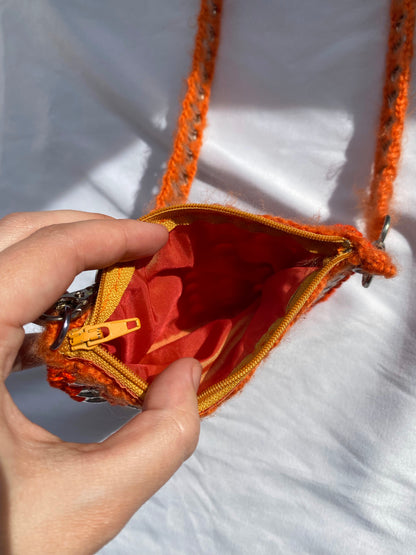 90s vintage orange silver small aluminum soda pop can pull tab bag | handmade upcycled crochet crossbody wallet pouch