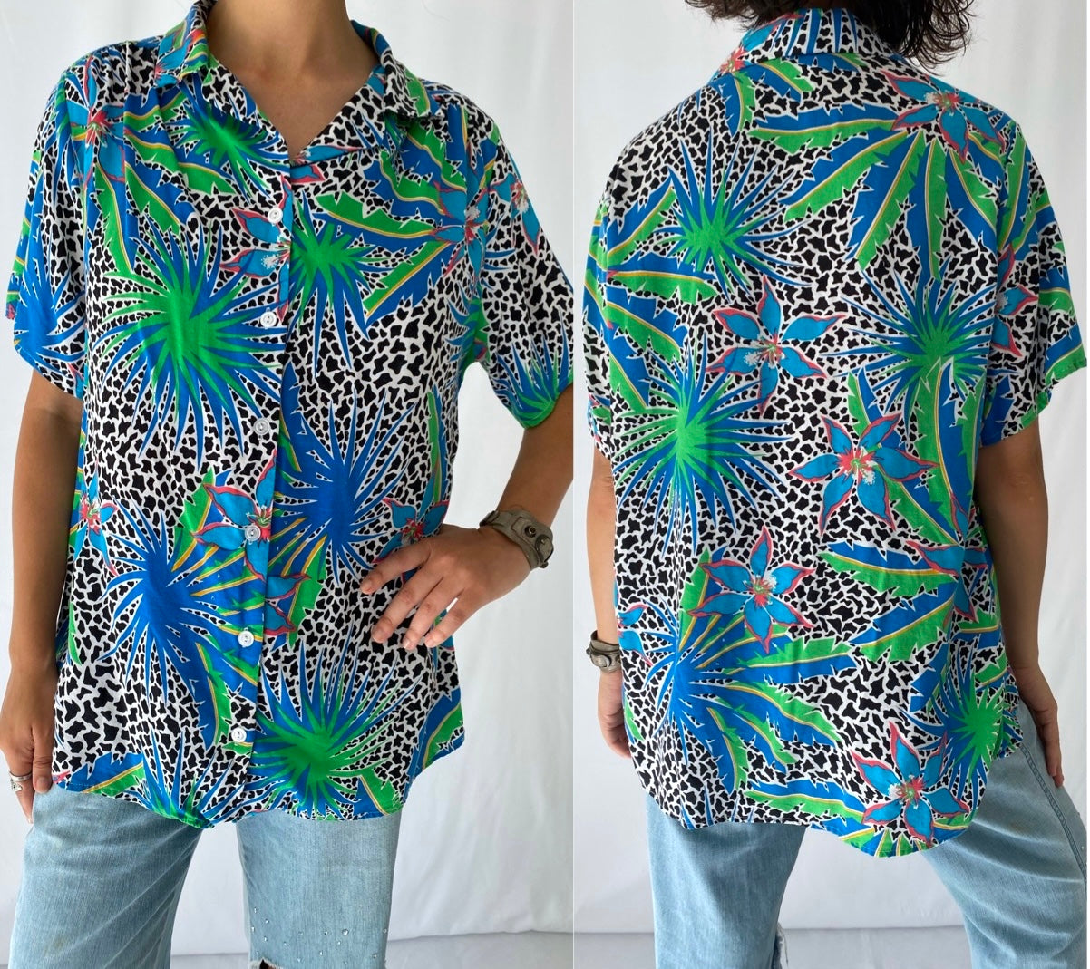70s vintage tropical colorful short sleeved shirt – medium, large