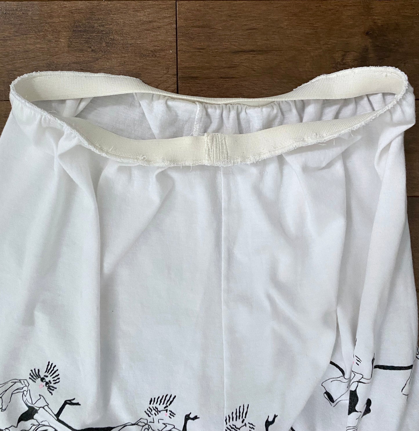 80s vintage white elastic high waist bike shorts – small, medium | novelty exercise retro gym cartoon printed short shorts