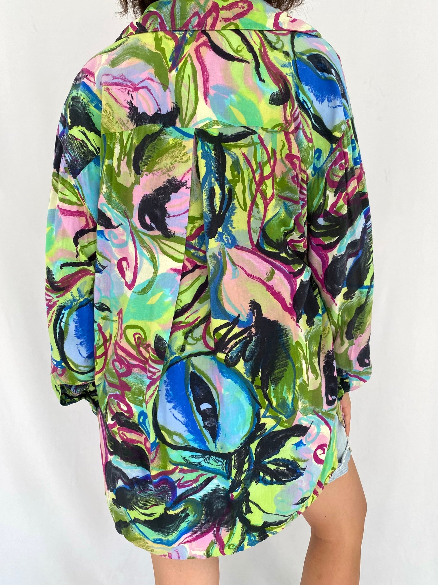 90s vintage multicolor watercolor print button up tunic