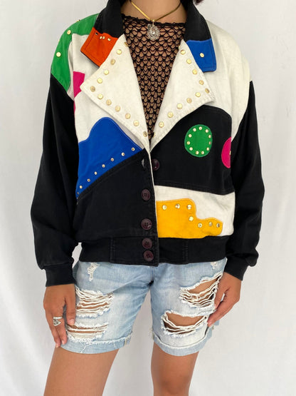 90s vintage colorful funky embellished abstract cotton jacket