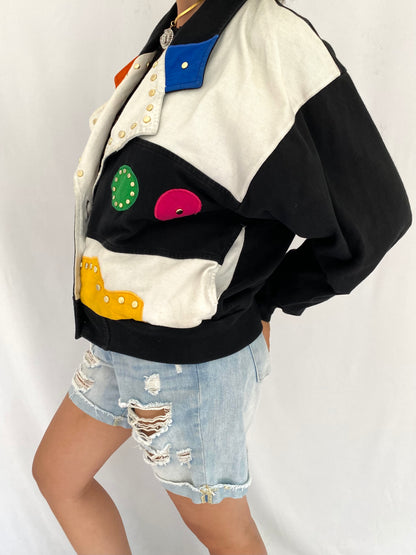 90s vintage colorful funky embellished abstract cotton jacket