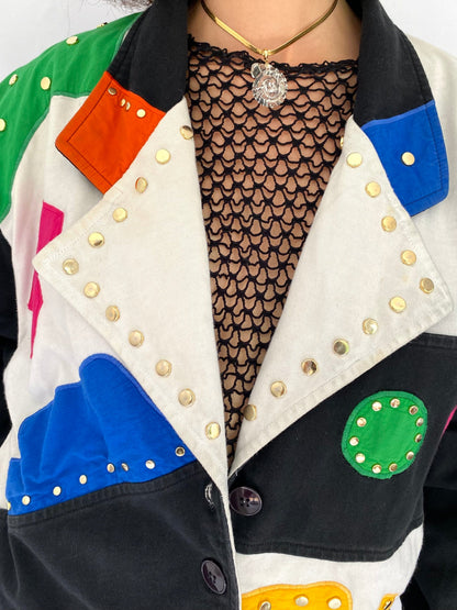 90s vintage colorful funky embellished abstract cotton jacket