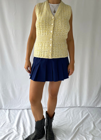 vintage handmade thick knit yellow button up sweater vest