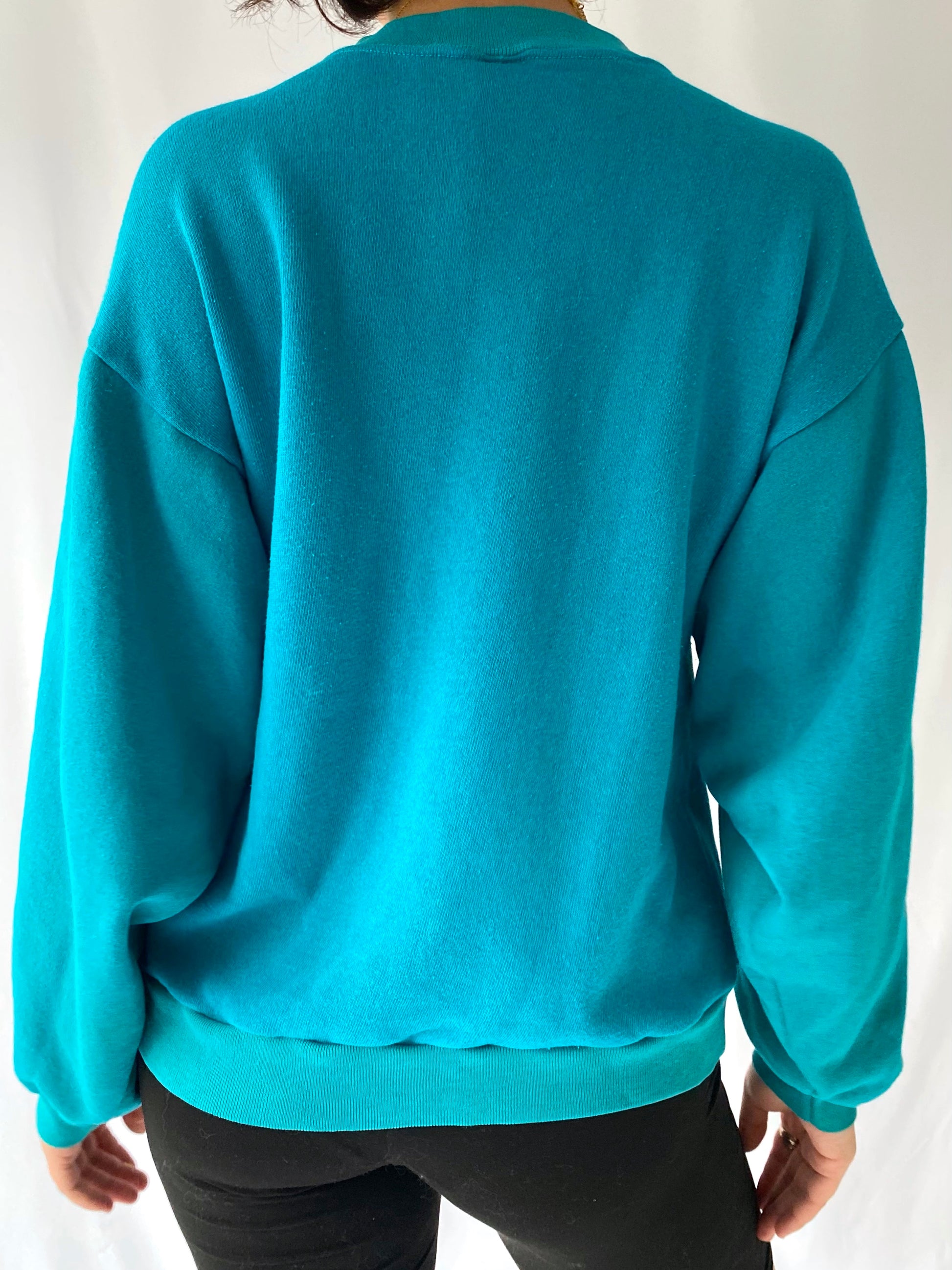 80s vintage turquoise blue west virginia USA pullover sweater