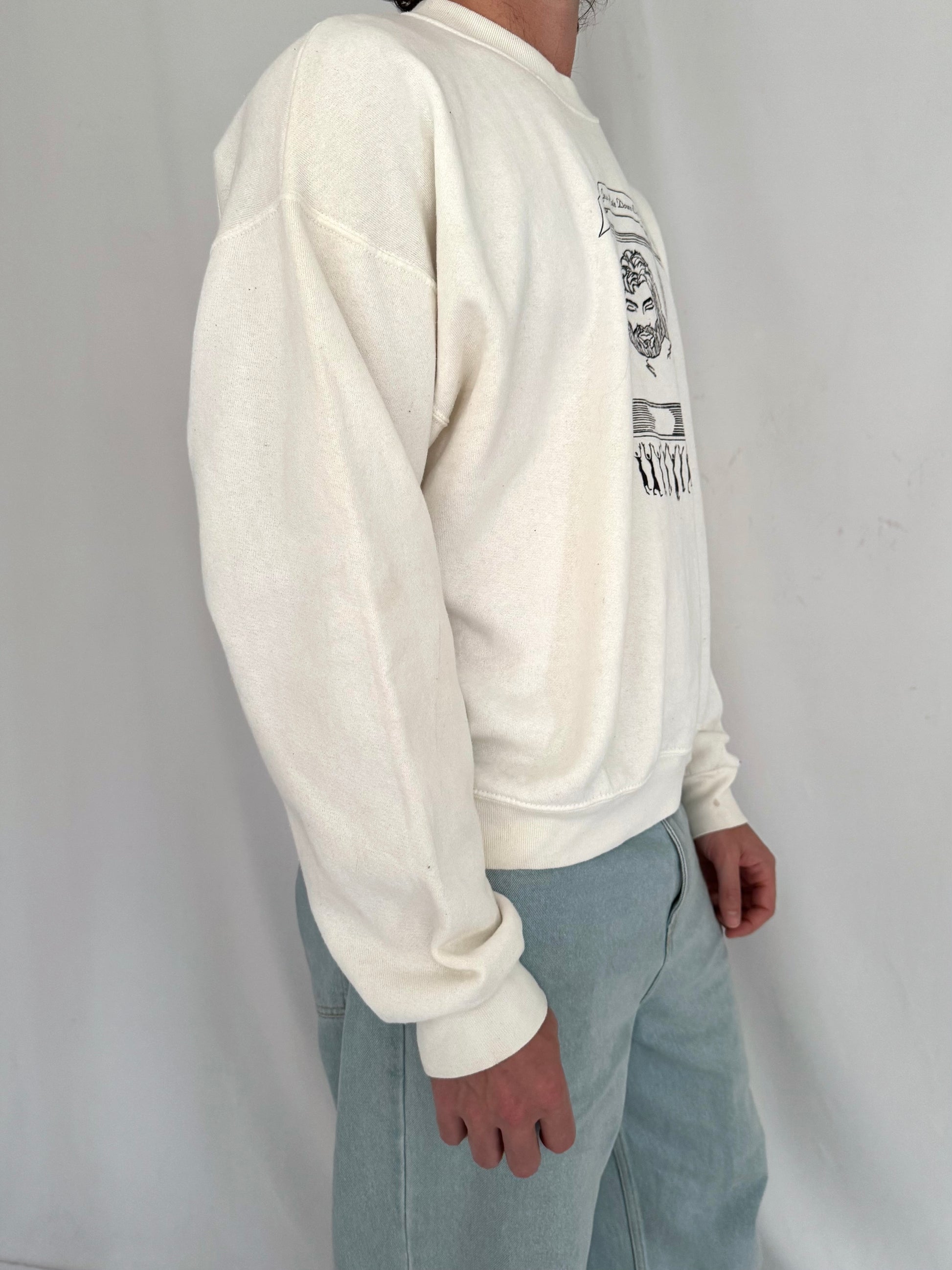 90s vintage white jesus religious graphic crewneck pullover sweater