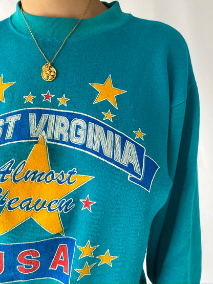 80s vintage turquoise blue west virginia USA pullover sweater