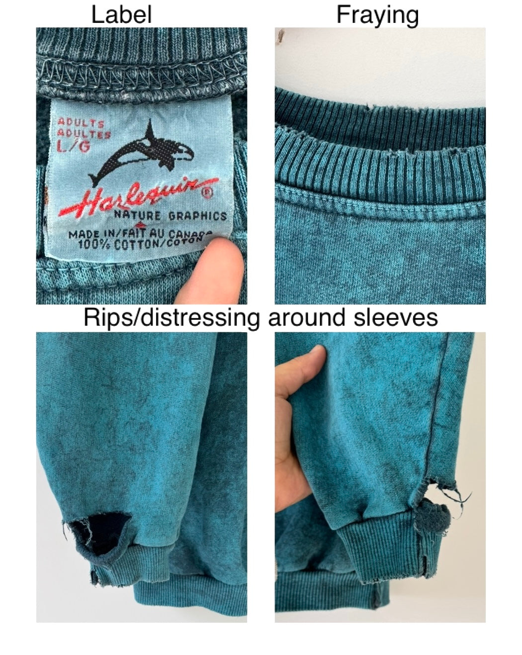 90s vintage blue wolf nature distressed graphic faded crewneck sweater