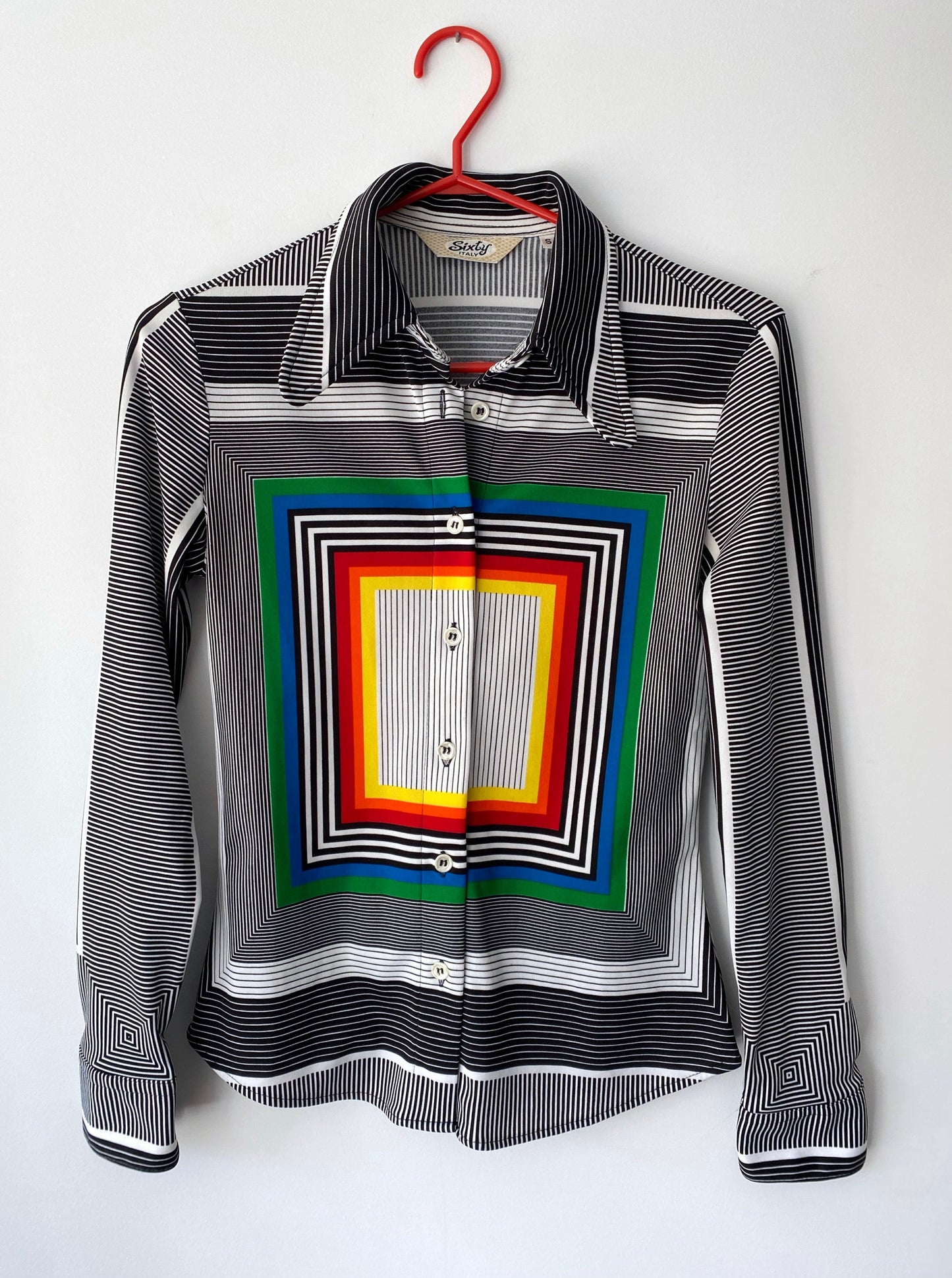 90s vintage rainbow abstract geometric long sleeved blouse