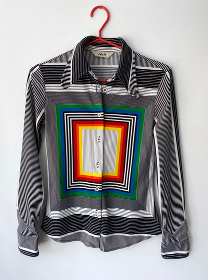 90s vintage rainbow abstract geometric long sleeved blouse