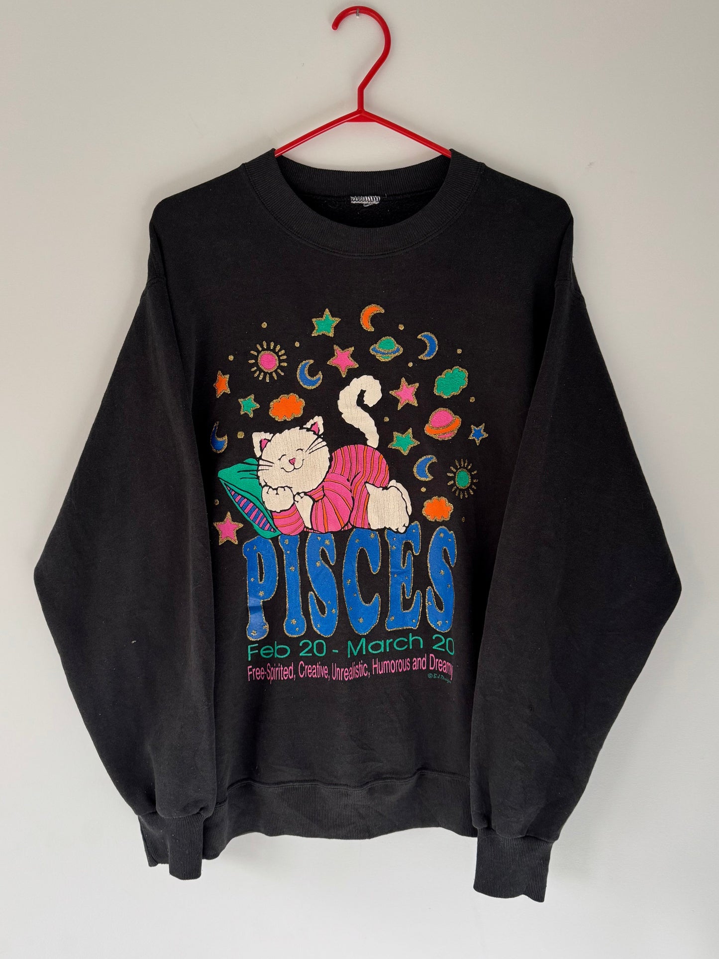 90s vintage black pisces zodiac sign horoscope graphic pullover sweatshirt 
