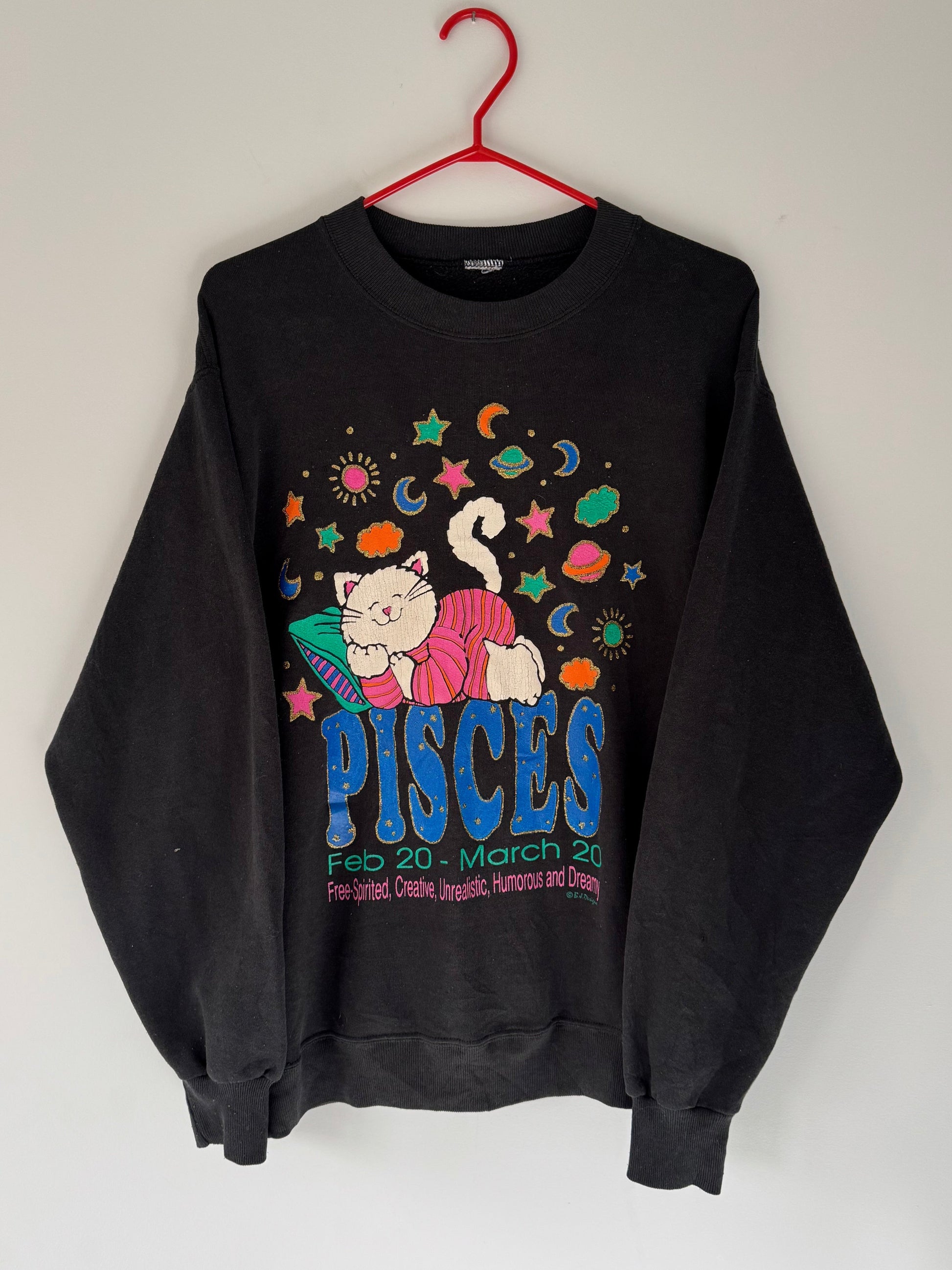 90s vintage black pisces zodiac sign horoscope graphic pullover sweatshirt 