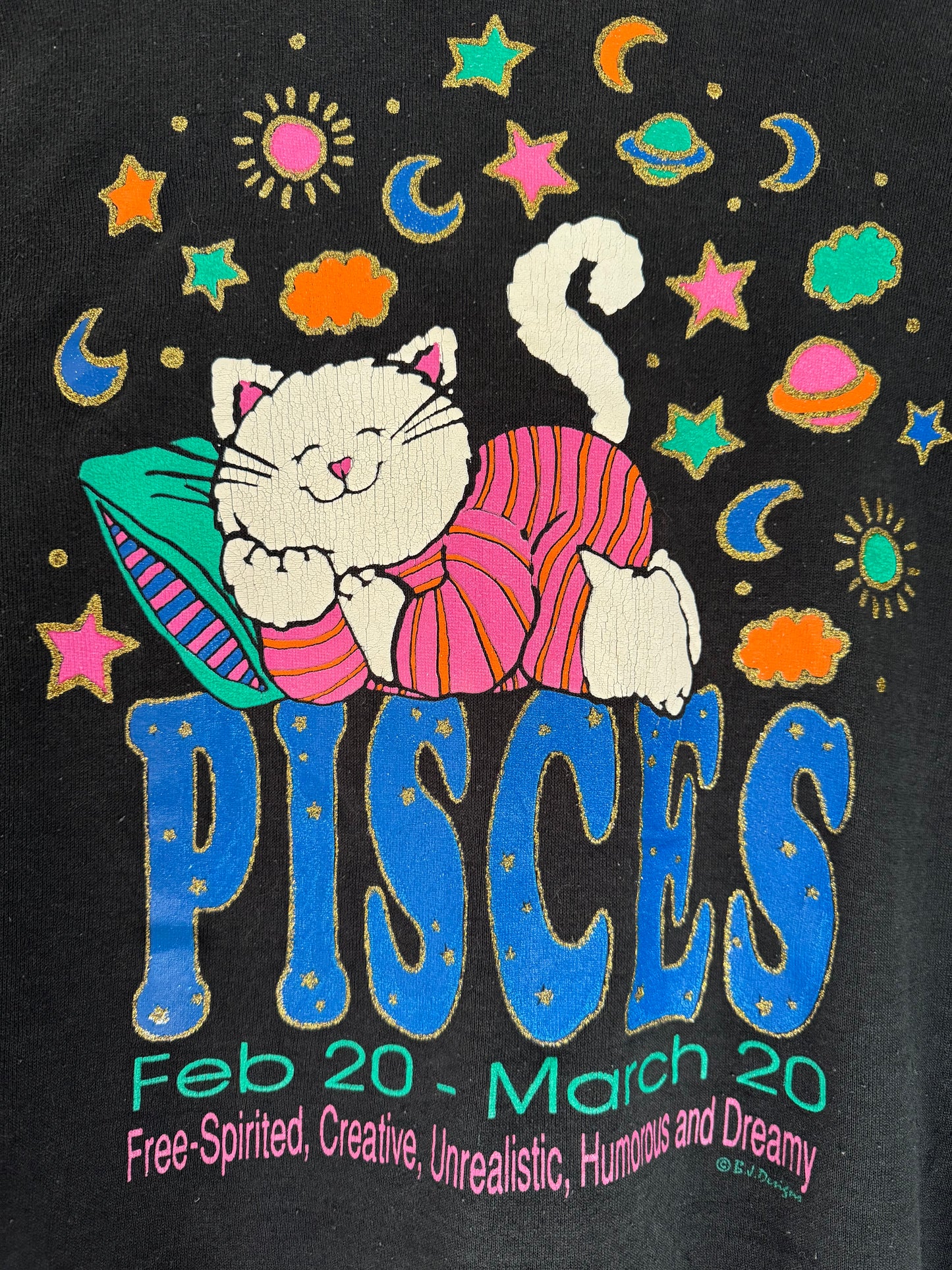 90s vintage black pisces zodiac sign horoscope graphic pullover sweatshirt 