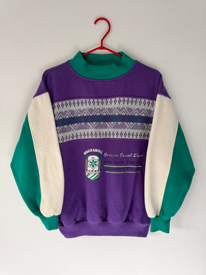 80s vintage multicolor colorblock retro style graphic crewneck pullover sweater
