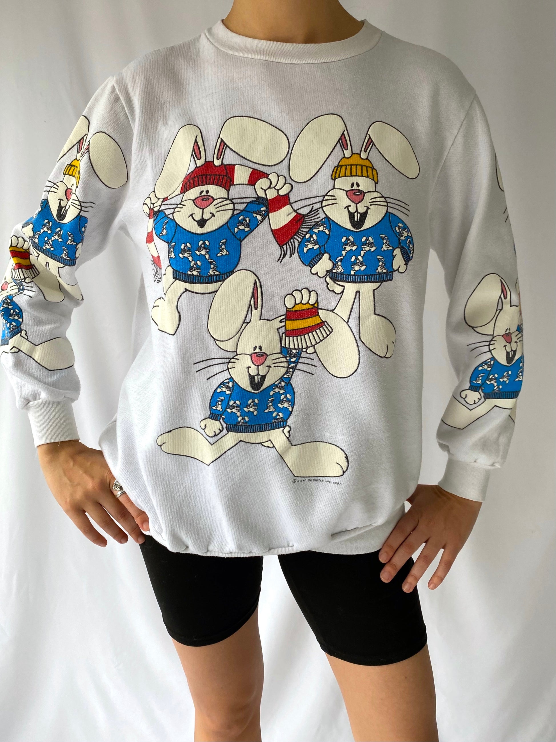 80s vintage colorful cartoon bunnies pullover sweatshirt