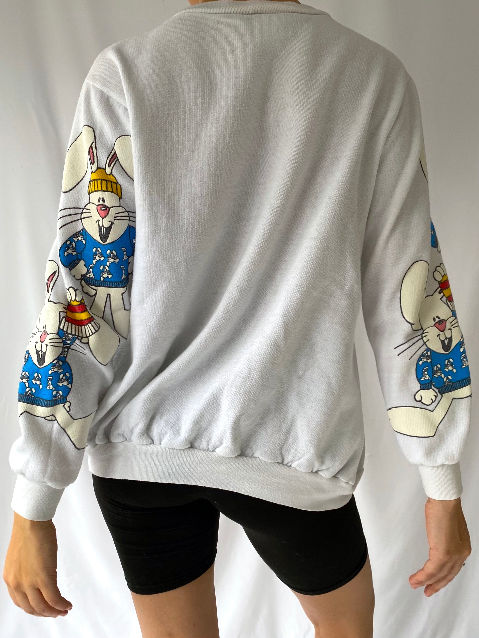 80s vintage colorful cartoon bunnies pullover sweatshirt