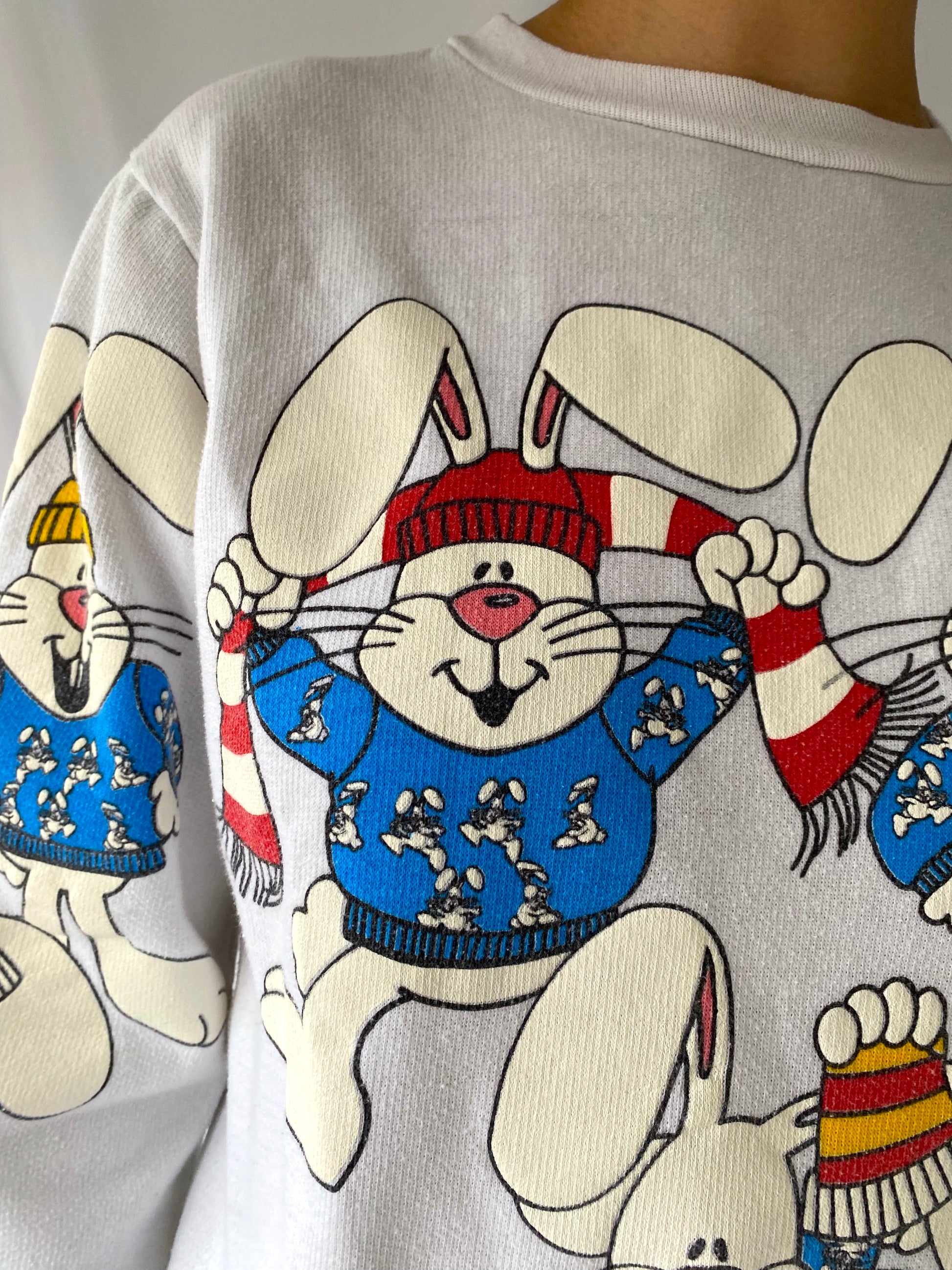 80s vintage colorful cartoon bunnies pullover sweatshirt