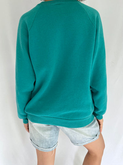 90s vintage turquoise spoiled rotten and I like it pullover sweater – medium | novelty tacky spellout glitter sweatshirt