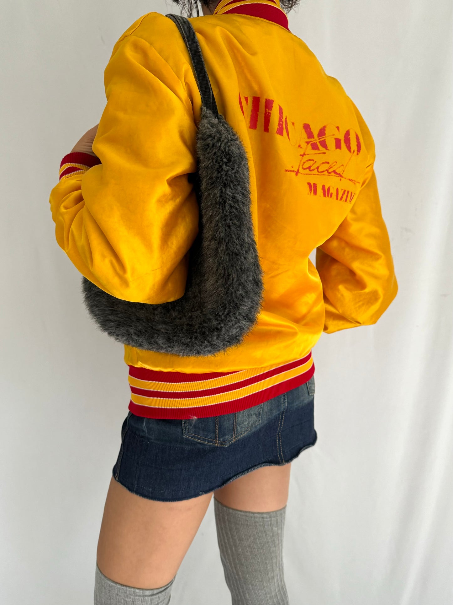 80s vintage yellow red satin bowling varsity jacket – small | unisex graphic athletic casual snap buttons