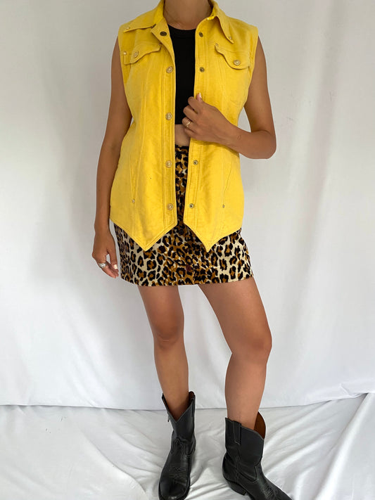 90s vintage Versace jeans couture yellow button up vest – small | casual western retro collared vest