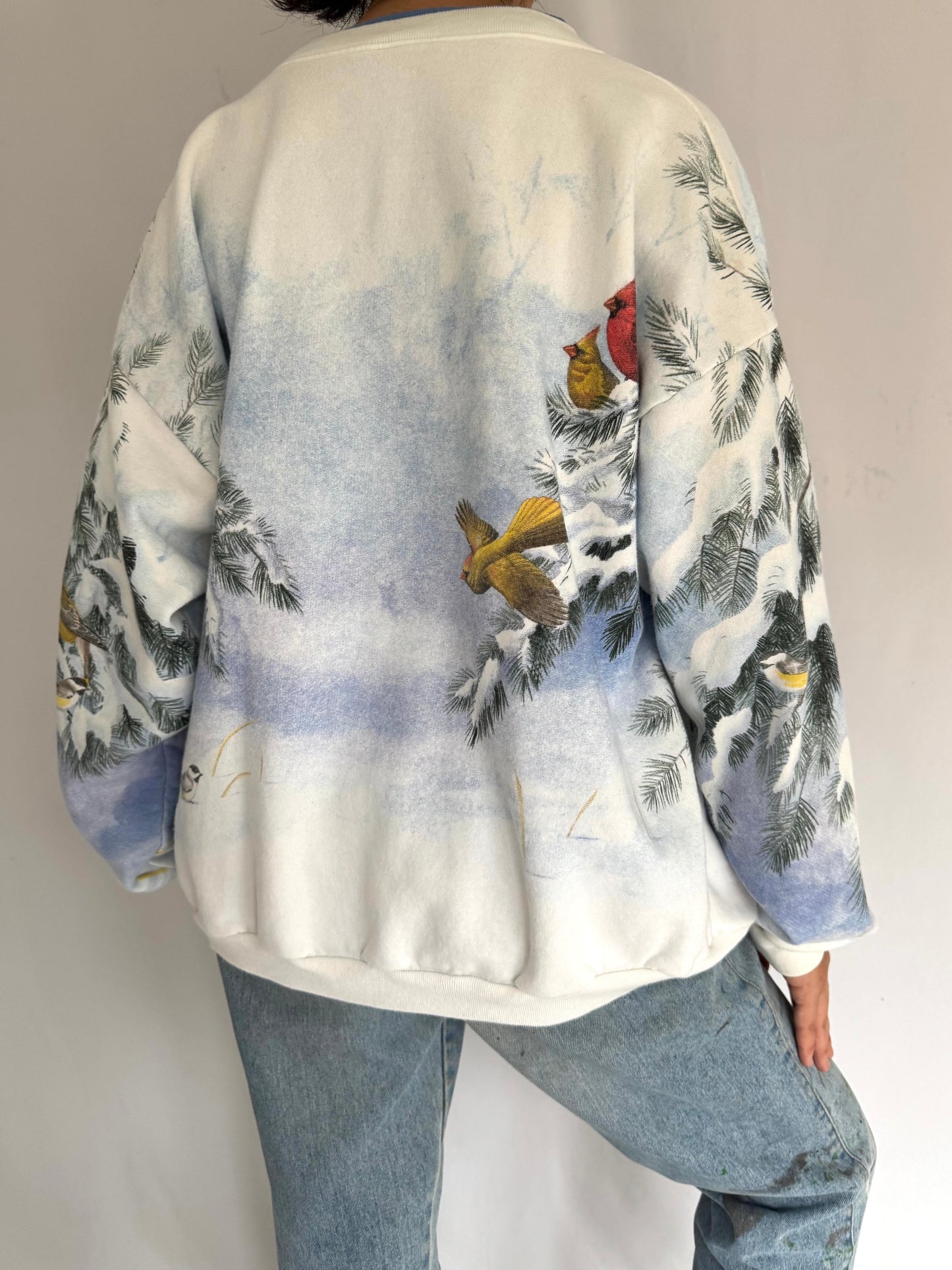 90s vintage winter snow birds graphic cardigan sweatshirt
