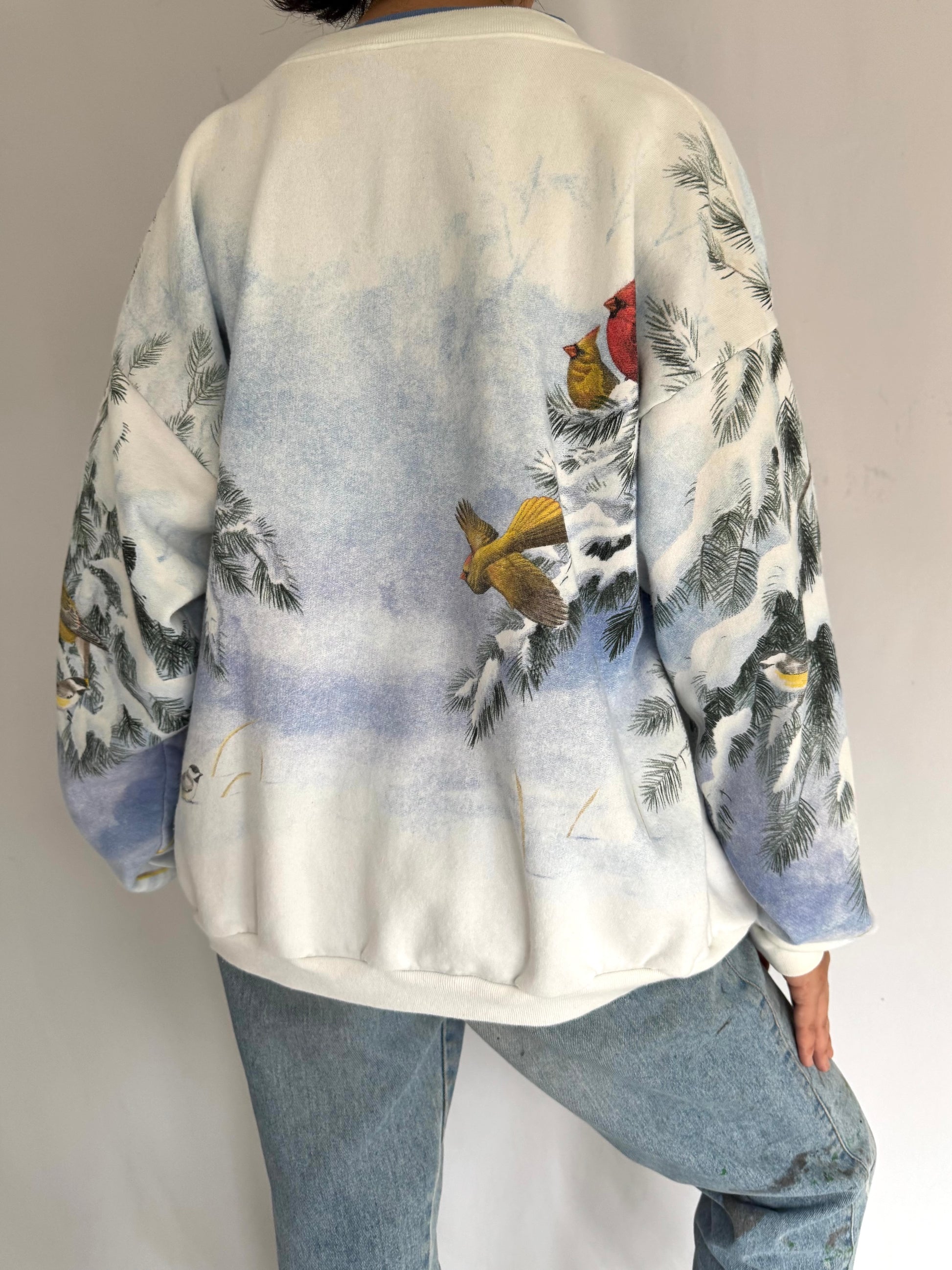 90s vintage winter snow birds graphic cardigan sweatshirt