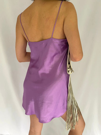 80s vintage lilac purple floral short slip dress - medium | shiny silky satin cami minidress chemise nightgown