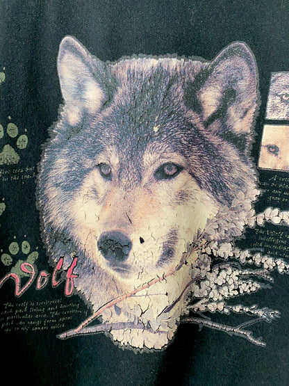 90s vintage black wolf crewneck pullover sweater