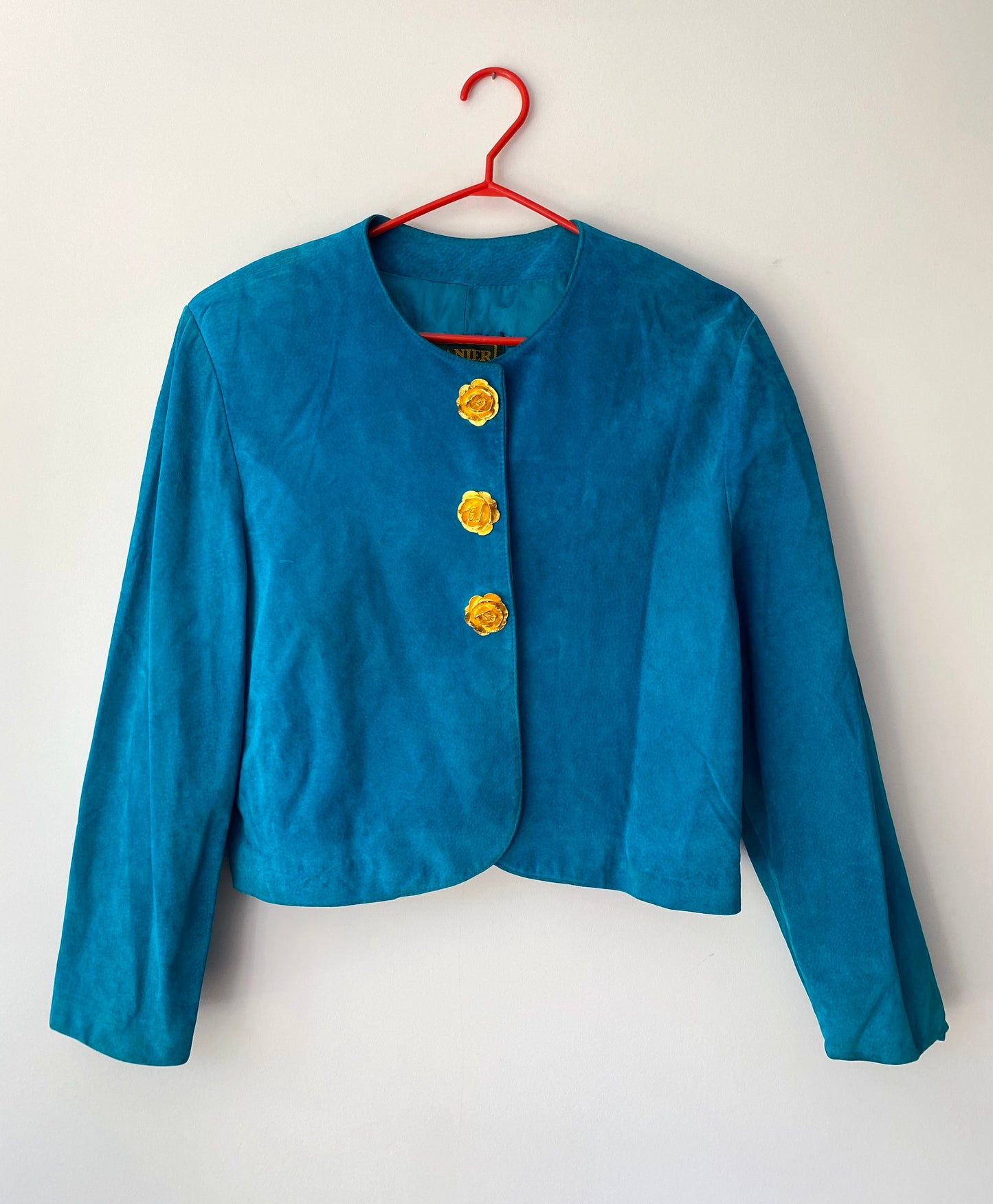 80s vintage turquoise blue suede leather blazer jacket