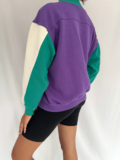 80s vintage multicolor colorblock retro style graphic crewneck pullover sweater