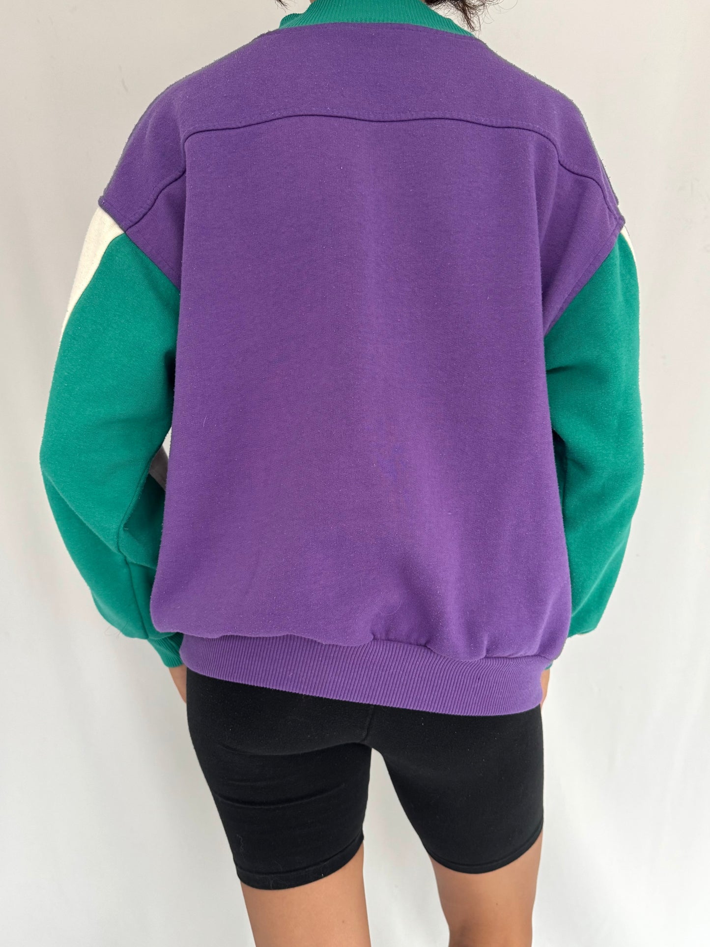 80s vintage multicolor colorblock retro style graphic crewneck pullover sweater