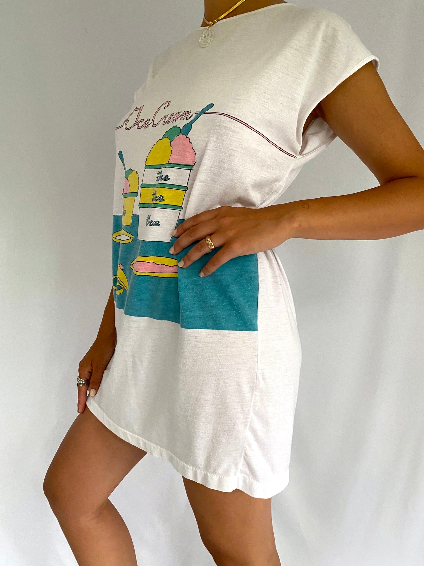90s vintage white ice cream print sleeveless mini dress