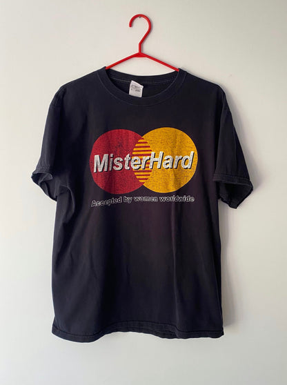 90s vintage black mister hard spellout graphic tee shirt – medium, large | novelty unisex funny adult humour short sleeved tshirt