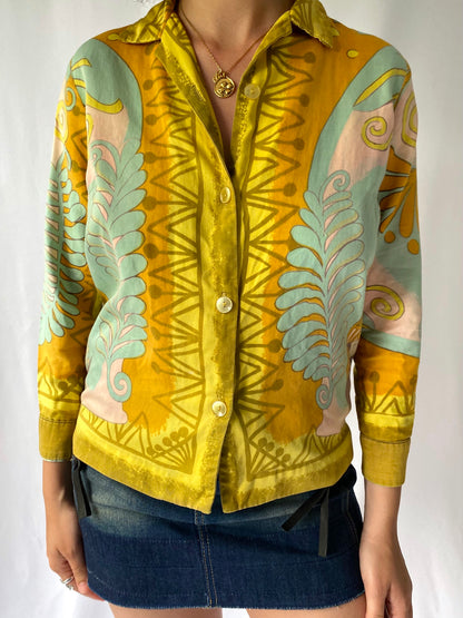 60s vintage multicolor abstract button up blouse