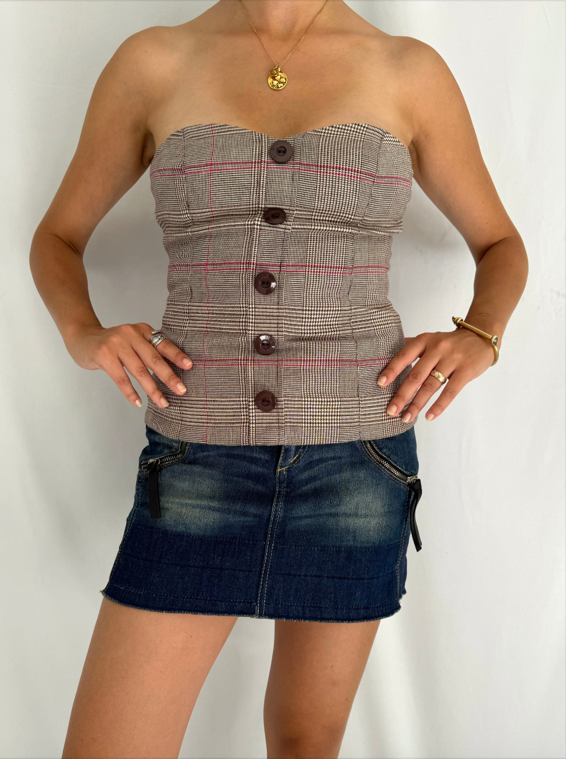 y2k vintage GUESS jeans plaid button up tube top