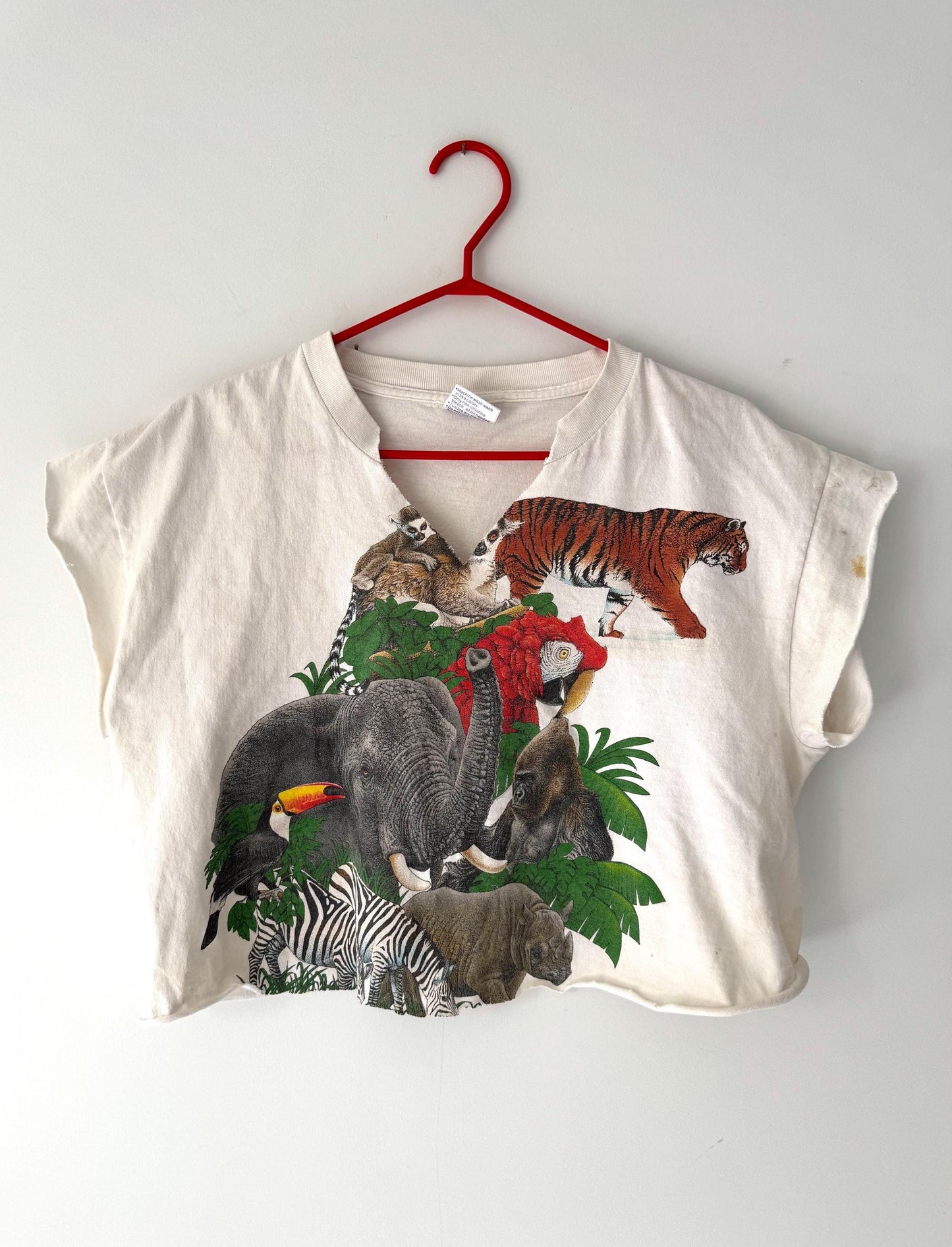 90s vintage colorful animal nature faded graphic cropped tee shirt 