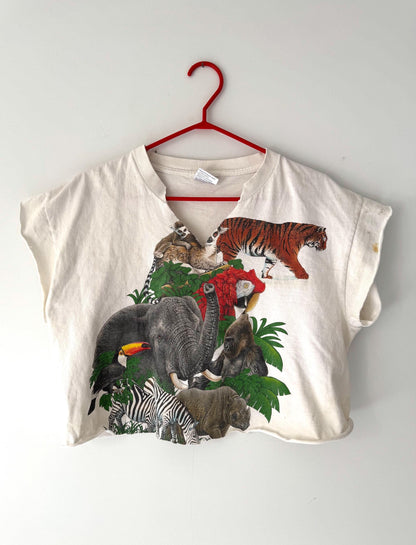 90s vintage colorful animal nature faded graphic cropped tee shirt 