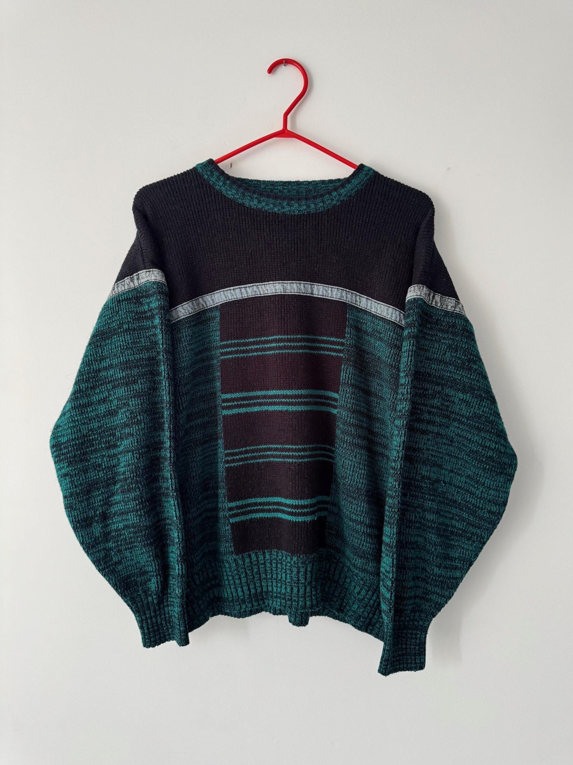 90s vintage green striped eclectic grandpa knit sweater