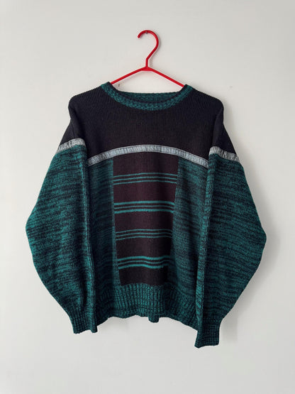 90s vintage green striped eclectic grandpa knit sweater