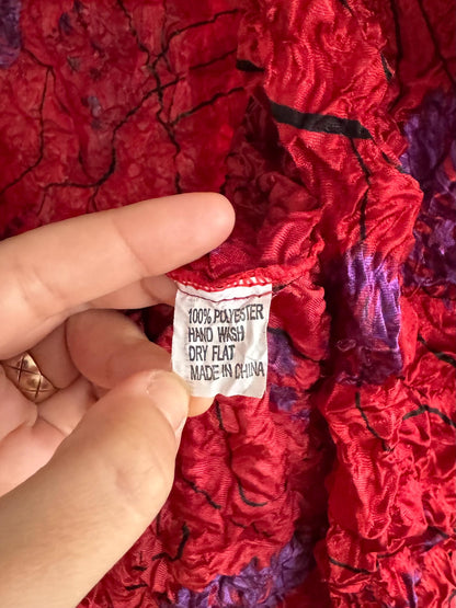90s vintage red floral print cute ugly popcorn blouse cardigan